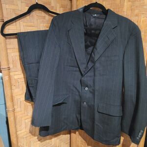 Vtg Ralph Lauren Polo University Club 2PC Pant Suit Men 40R Gray Stripe USA Made